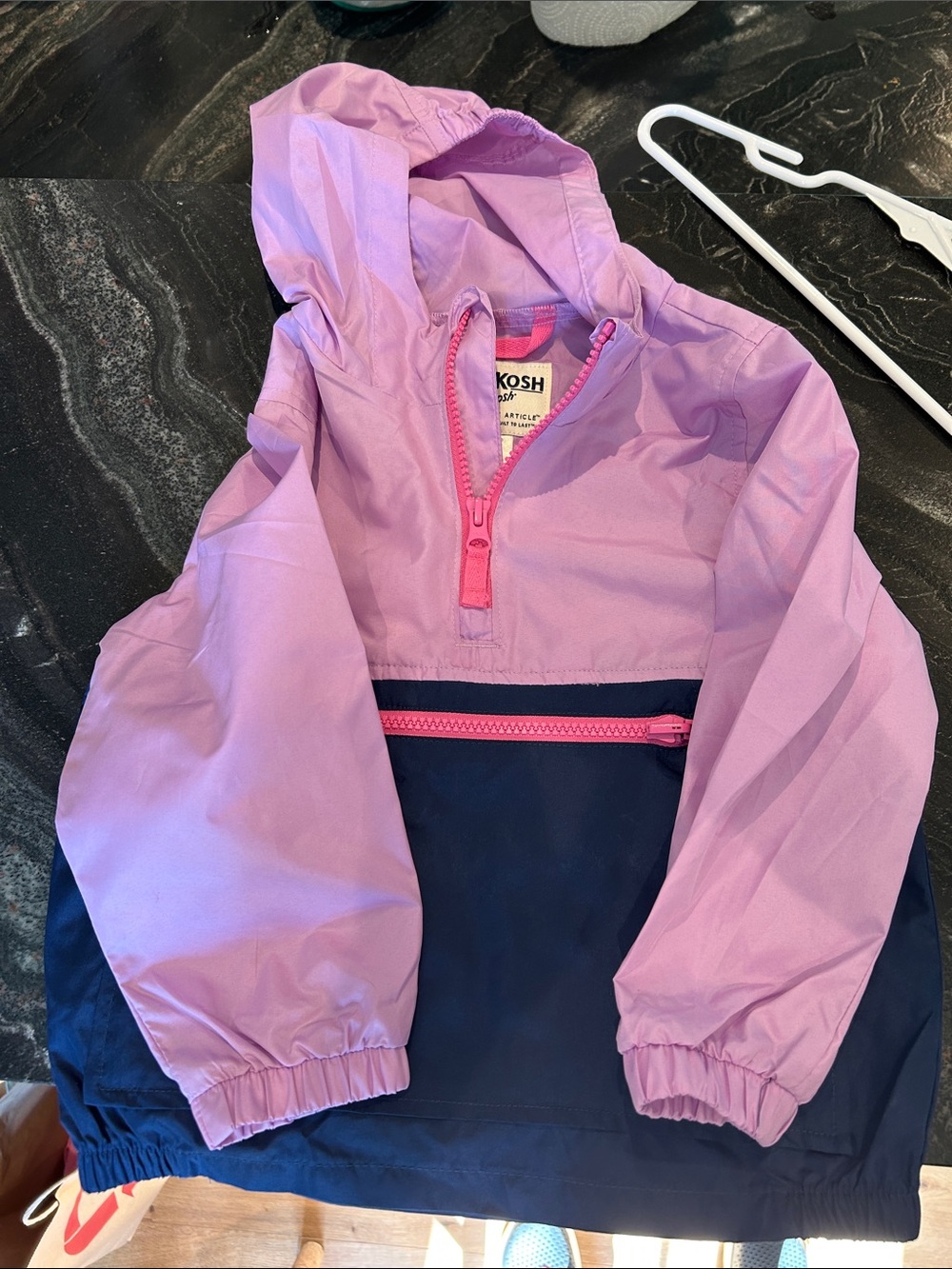OshKosh B'gosh Lilac and Navy Pullover Hooded Windbreaker with Pink Accents